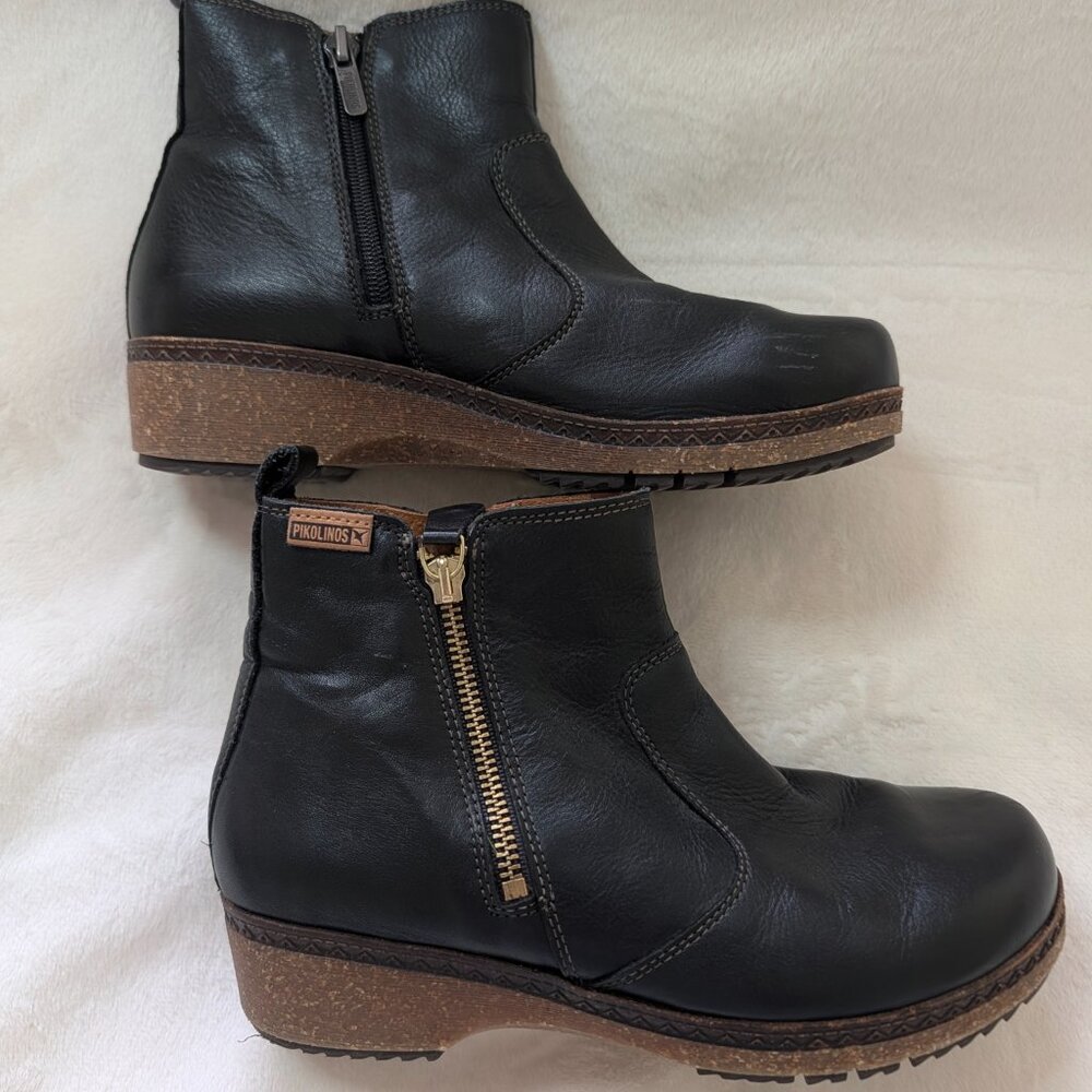 PIKOLINOS GRENADA BLACK LEATHER BOOTIES - WOMENS 37 / SZ 6.5/7 - LIKE NEW - Picture 2 of 9